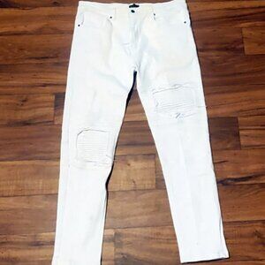 Men's WAIMEA Distressed Skinny White Jeans Size 38 x 32 EUC